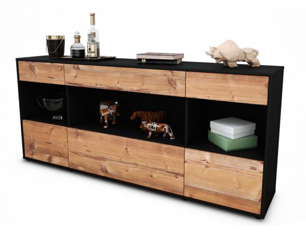 Sideboard Fabiana | Korpus Anthrazit | Front in Pinie Holz Optik | 180x79x35cm (BxHxT)
