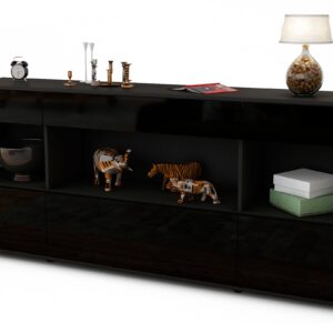 Sideboard Fabiana | Korpus Anthrazit | Front in Hochglanz Schwarz | 180x79x35cm (BxHxT)