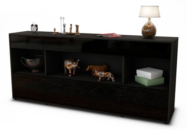 Sideboard Fabiana | Korpus Anthrazit | Front in Hochglanz Schwarz | 180x79x35cm (BxHxT)