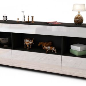 Sideboard Fabiana | Korpus Anthrazit | Front in Hochglanz Weiß | 180x79x35cm (BxHxT)