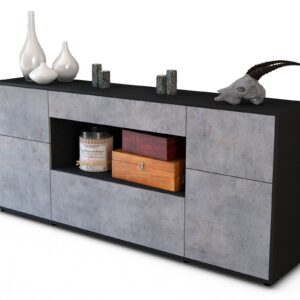 Sideboard Fabiola | Korpus Anthrazit | Front in Beton Optik | 180x79x35cm (BxHxT)