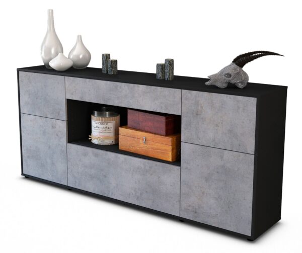 Sideboard Fabiola | Korpus Anthrazit | Front in Beton Optik | 180x79x35cm (BxHxT)