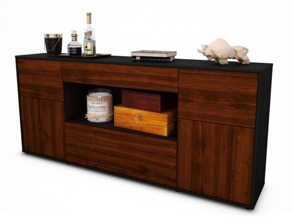Sideboard Fabiola | Korpus Anthrazit | Front in Walnuss Holz Optik | 180x79x35cm (BxHxT)