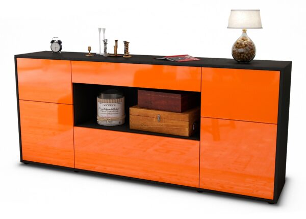 Sideboard Fabiola | Korpus Anthrazit | Front in Hochglanz Orange | 180x79x35cm (BxHxT)