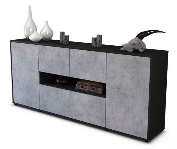 Sideboard Farina | Korpus Anthrazit | Front in Beton Optik | 180x79x35cm (BxHxT)
