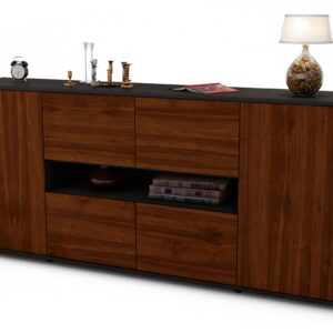 Sideboard Farina | Korpus Anthrazit | Front in Walnuss Holz Optik | 180x79x35cm (BxHxT)