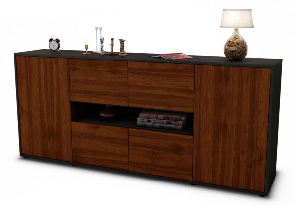 Sideboard Farina | Korpus Anthrazit | Front in Walnuss Holz Optik | 180x79x35cm (BxHxT)