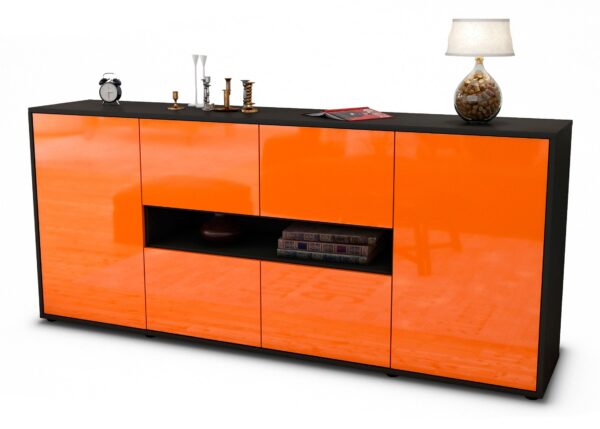 Sideboard Farina | Korpus Anthrazit | Front in Hochglanz Orange | 180x79x35cm (BxHxT)