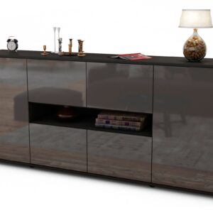Sideboard Farina | Korpus Anthrazit | Front in Hochglanz Grau | 180x79x35cm (BxHxT)