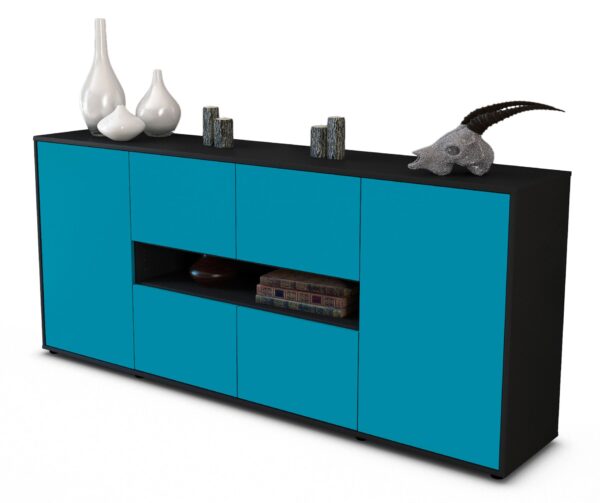 Sideboard Farina | Korpus Anthrazit | Front in Türkis | 180x79x35cm (BxHxT)
