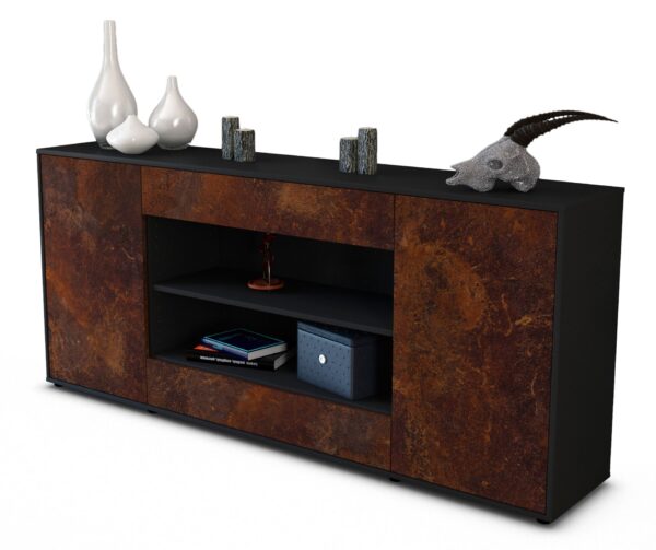 Sideboard Feli | Korpus Anthrazit | Front in Rost Optik | 180x79x35cm (BxHxT)