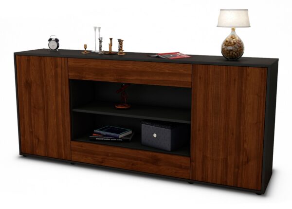Sideboard Feli | Korpus Anthrazit | Front in Walnuss Holz Optik | 180x79x35cm (BxHxT)