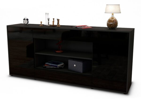 Sideboard Feli | Korpus Anthrazit | Front in Hochglanz Schwarz | 180x79x35cm (BxHxT)