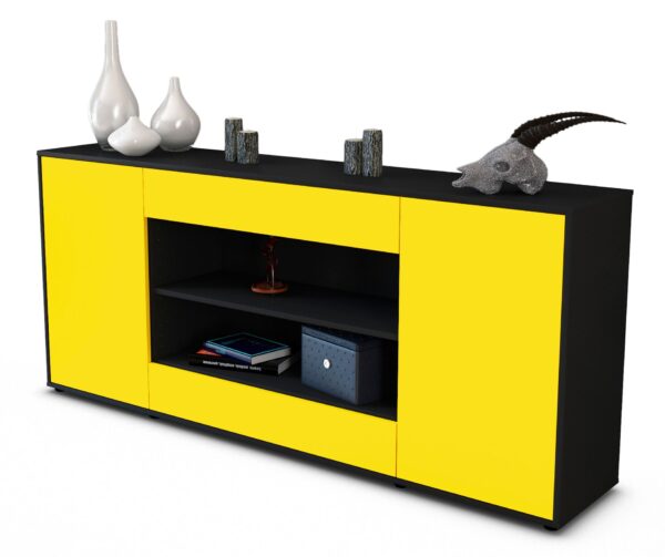 Sideboard Feli | Korpus Anthrazit | Front in Gelb | 180x79x35cm (BxHxT)