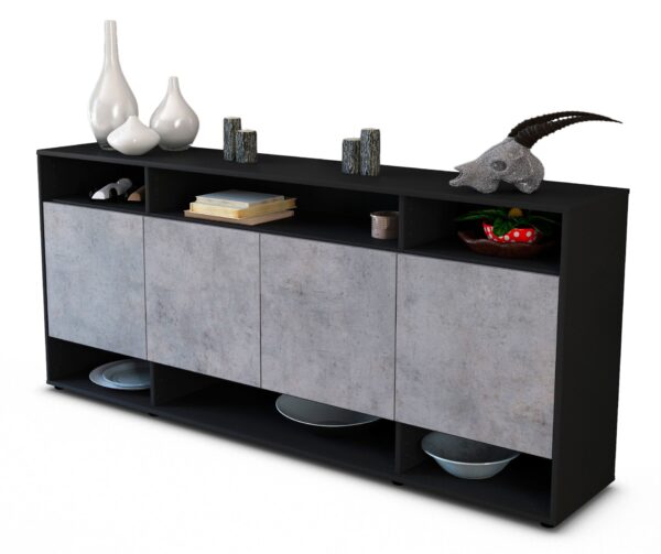 Sideboard Felia | Korpus Anthrazit | Front in Beton Optik | 180x79x35cm (BxHxT)