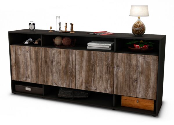 Sideboard Felia | Korpus Anthrazit | Front in Treibholz Holz Optik | 180x79x35cm (BxHxT)