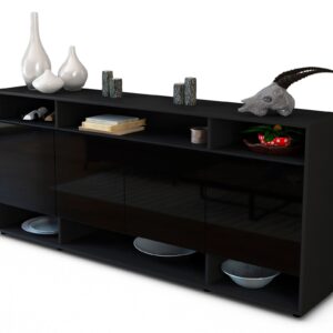 Sideboard Felia | Korpus Anthrazit | Front in Hochglanz Schwarz | 180x79x35cm (BxHxT)