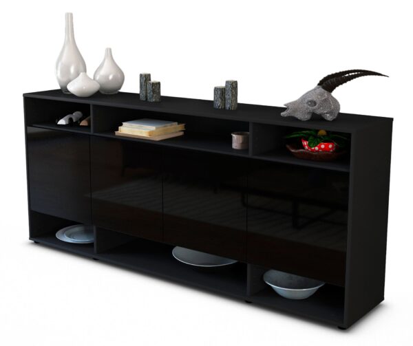 Sideboard Felia | Korpus Anthrazit | Front in Hochglanz Schwarz | 180x79x35cm (BxHxT)
