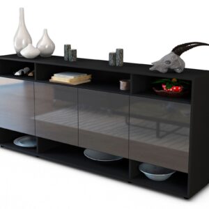 Sideboard Felia | Korpus Anthrazit | Front in Hochglanz Grau | 180x79x35cm (BxHxT)