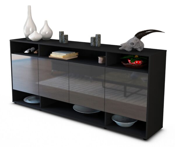Sideboard Felia | Korpus Anthrazit | Front in Hochglanz Grau | 180x79x35cm (BxHxT)