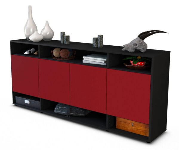 Sideboard Felia | Korpus Anthrazit | Front in Bordeaux | 180x79x35cm (BxHxT)