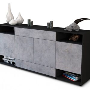 Sideboard Felicia | Korpus Anthrazit | Front in Beton Optik | 180x79x35cm (BxHxT)