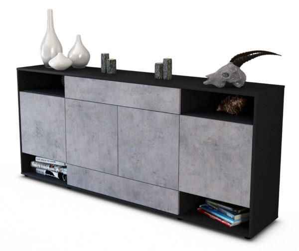 Sideboard Felicia | Korpus Anthrazit | Front in Beton Optik | 180x79x35cm (BxHxT)