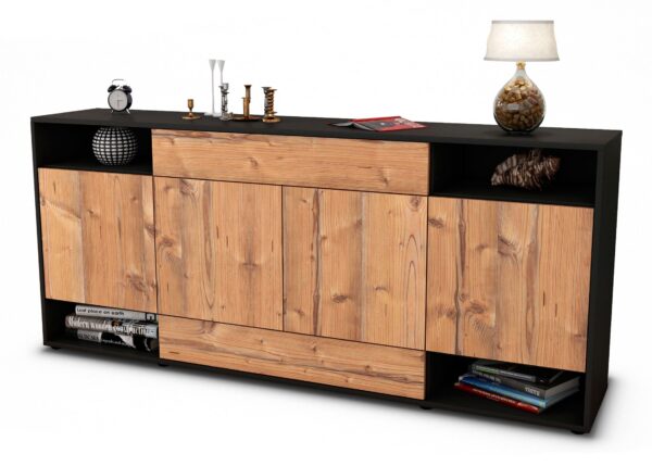 Sideboard Felicia | Korpus Anthrazit | Front in Pinie Holz Optik | 180x79x35cm (BxHxT)