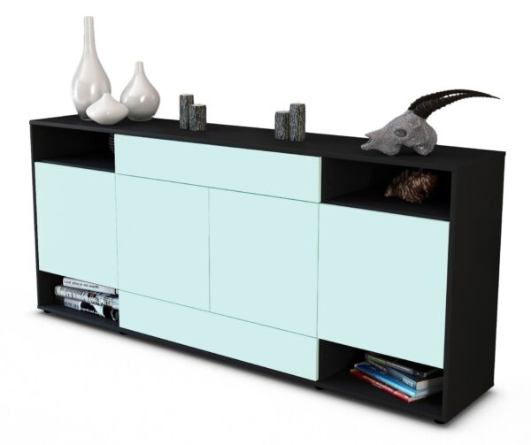 Sideboard Felicia | Korpus Anthrazit | Front in Mint | 180x79x35cm (BxHxT)