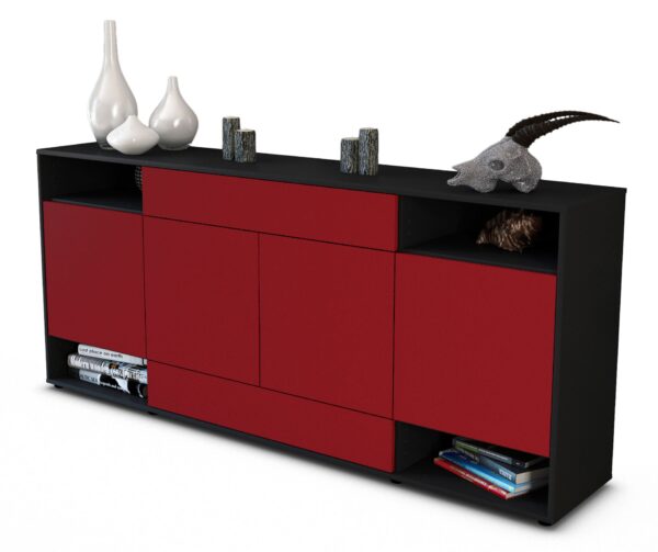 Sideboard Felicia | Korpus Anthrazit | Front in Bordeaux | 180x79x35cm (BxHxT)