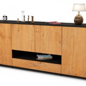 Sideboard Felicitas | Korpus Anthrazit | Front in Eiche Holz Optik | 180x79x35cm (BxHxT)