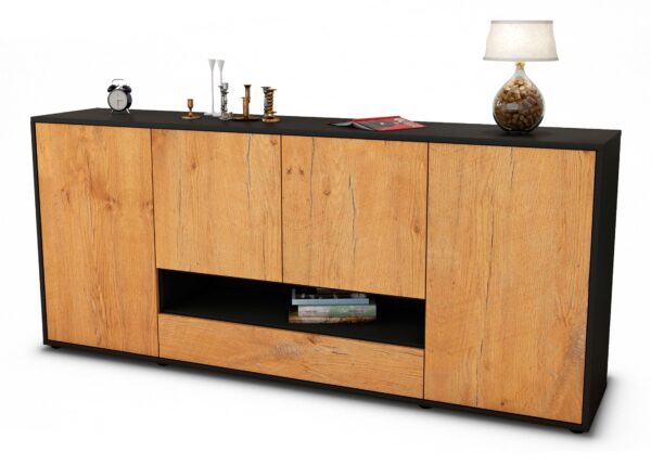 Sideboard Felicitas | Korpus Anthrazit | Front in Eiche Holz Optik | 180x79x35cm (BxHxT)