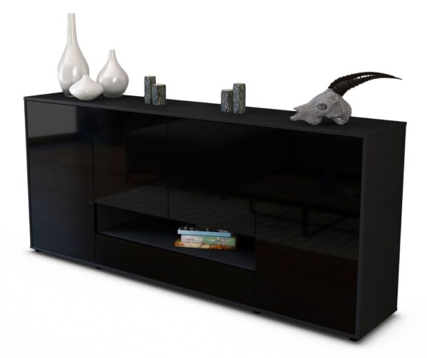 Sideboard Felicitas | Korpus Anthrazit | Front in Hochglanz Schwarz | 180x79x35cm (BxHxT)