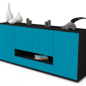 Sideboard Felicitas | Korpus Anthrazit | Front in Türkis | 180x79x35cm (BxHxT)