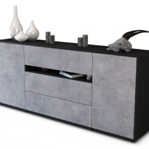 Sideboard Fernanda | Korpus Anthrazit | Front in Beton Optik | 180x79x35cm (BxHxT)