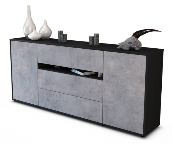 Sideboard Fernanda | Korpus Anthrazit | Front in Beton Optik | 180x79x35cm (BxHxT)