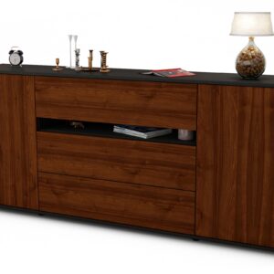 Sideboard Fernanda | Korpus Anthrazit | Front in Walnuss Holz Optik | 180x79x35cm (BxHxT)