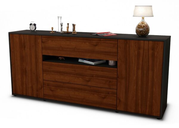 Sideboard Fernanda | Korpus Anthrazit | Front in Walnuss Holz Optik | 180x79x35cm (BxHxT)