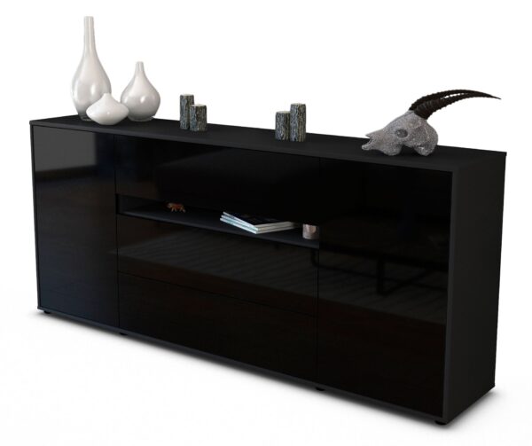 Sideboard Fernanda | Korpus Anthrazit | Front in Hochglanz Schwarz | 180x79x35cm (BxHxT)