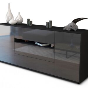 Sideboard Fernanda | Korpus Anthrazit | Front in Hochglanz Grau | 180x79x35cm (BxHxT)