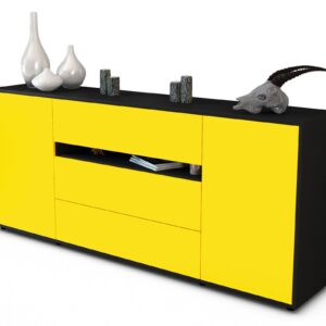 Sideboard Fernanda | Korpus Anthrazit | Front in Gelb | 180x79x35cm (BxHxT)