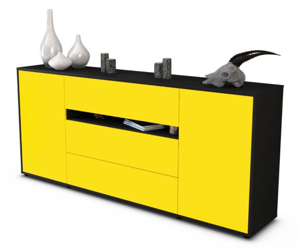 Sideboard Fernanda | Korpus Anthrazit | Front in Gelb | 180x79x35cm (BxHxT)