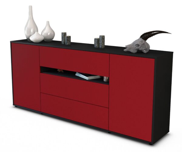 Sideboard Fernanda | Korpus Anthrazit | Front in Bordeaux | 180x79x35cm (BxHxT)