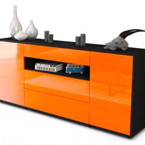Sideboard Filippa | Korpus Anthrazit | Front in Hochglanz Orange | 180x79x35cm (BxHxT)