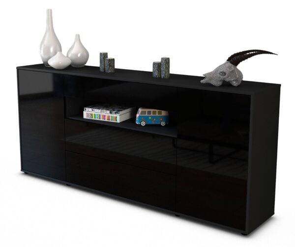 Sideboard Filippa | Korpus Anthrazit | Front in Hochglanz Schwarz | 180x79x35cm (BxHxT)