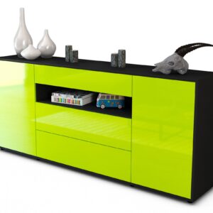 Sideboard Filippa | Korpus Anthrazit | Front in Hochglanz Grün | 180x79x35cm (BxHxT)