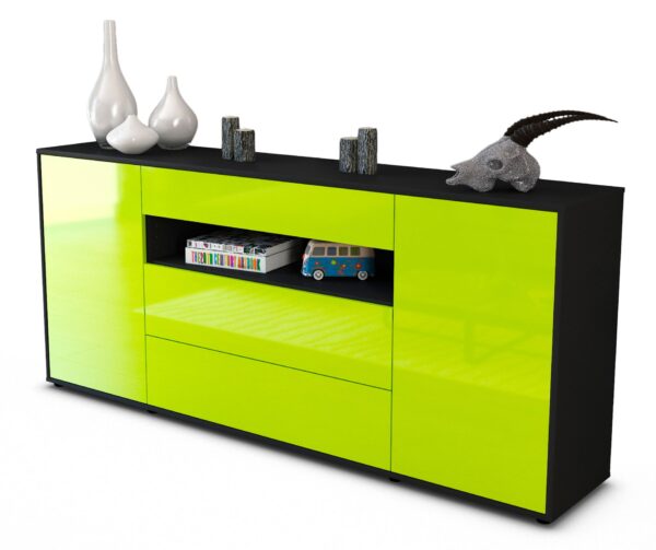 Sideboard Filippa | Korpus Anthrazit | Front in Hochglanz Grün | 180x79x35cm (BxHxT)