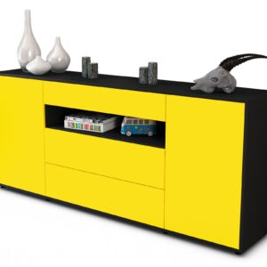 Sideboard Filippa | Korpus Anthrazit | Front in Gelb | 180x79x35cm (BxHxT)