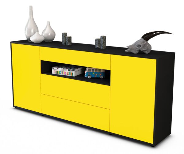 Sideboard Filippa | Korpus Anthrazit | Front in Gelb | 180x79x35cm (BxHxT)