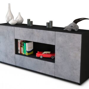 Sideboard Filomena | Korpus Anthrazit | Front in Beton Optik | 180x79x35cm (BxHxT)